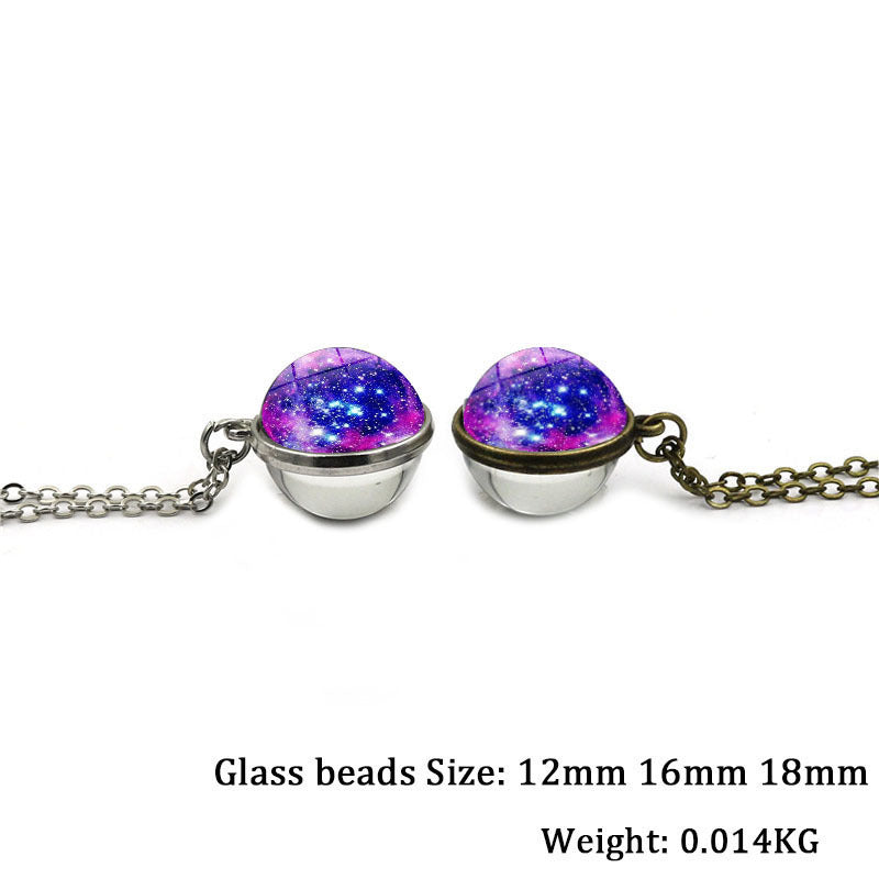 Glass ball galaxy nebula time gemstone necklace