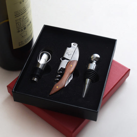 Wooden Handle Bottle Opener Wine Stopper Set Of 3