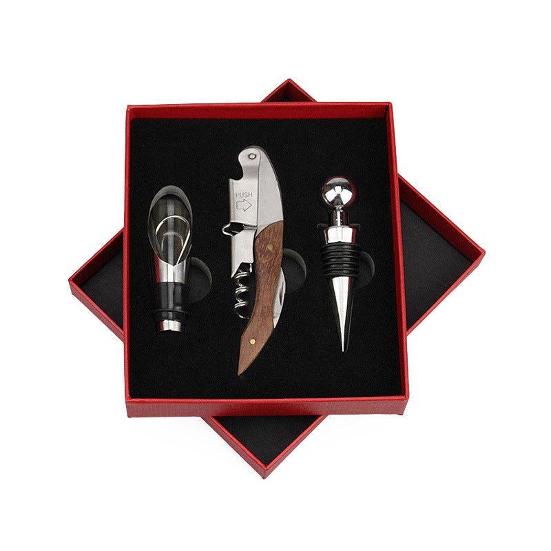Wooden Handle Bottle Opener Wine Stopper Set Of 3