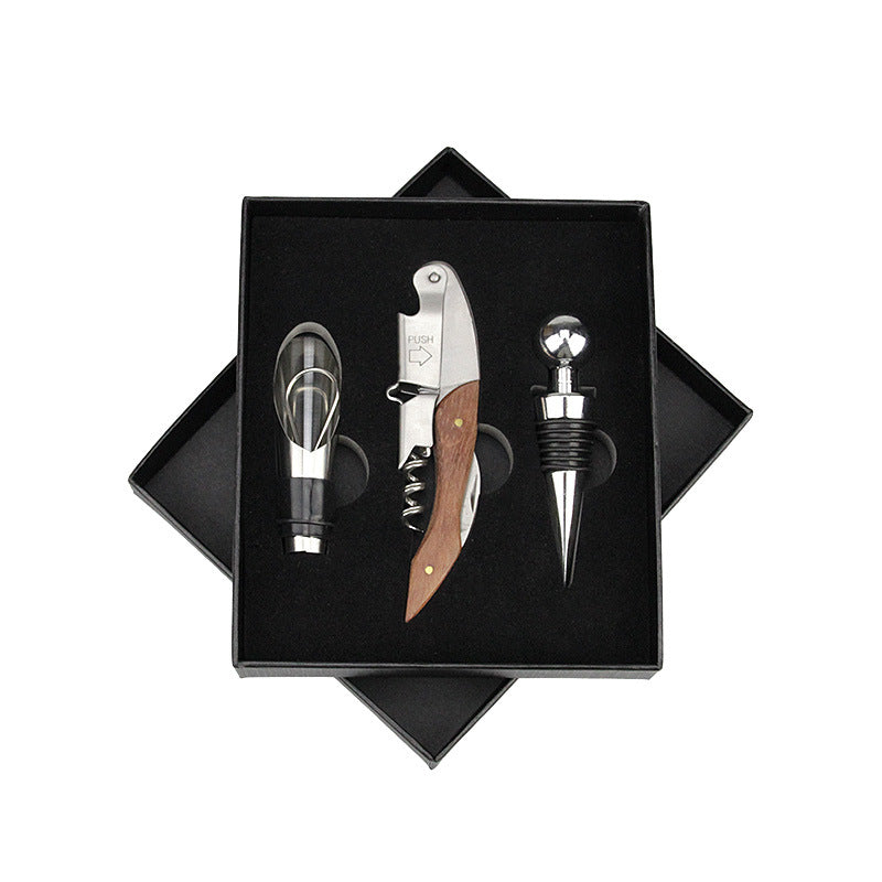 Wooden Handle Bottle Opener Wine Stopper Set Of 3