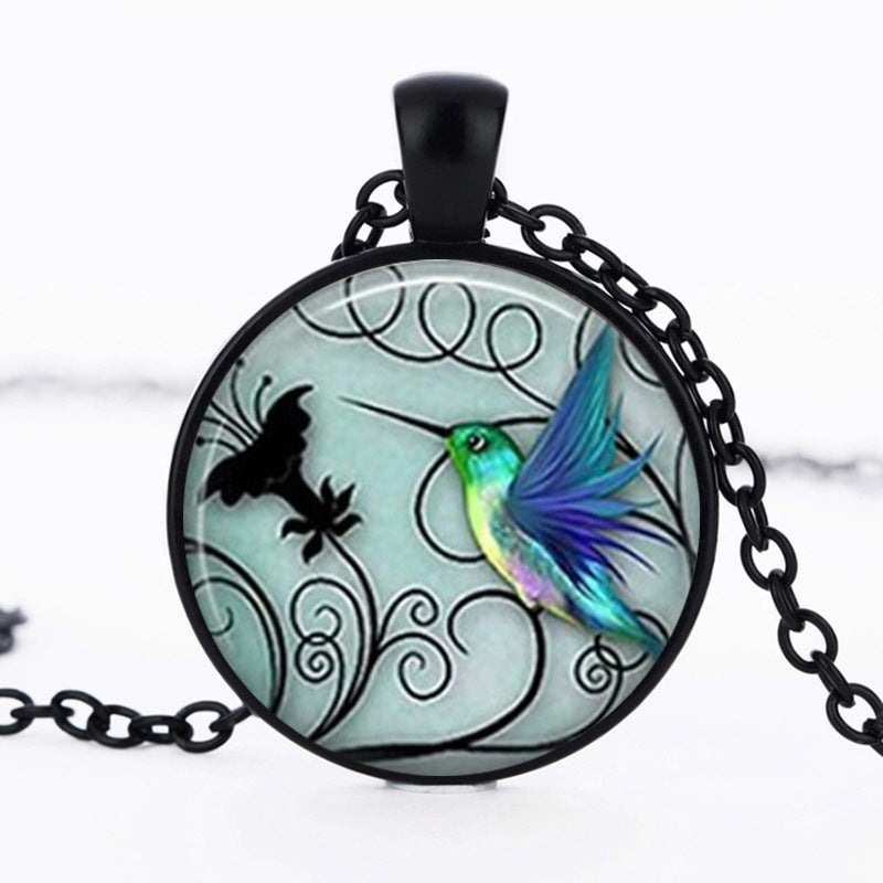 Hummingbird Bird Picture Dome Cabochon Glass Pendant Necklace